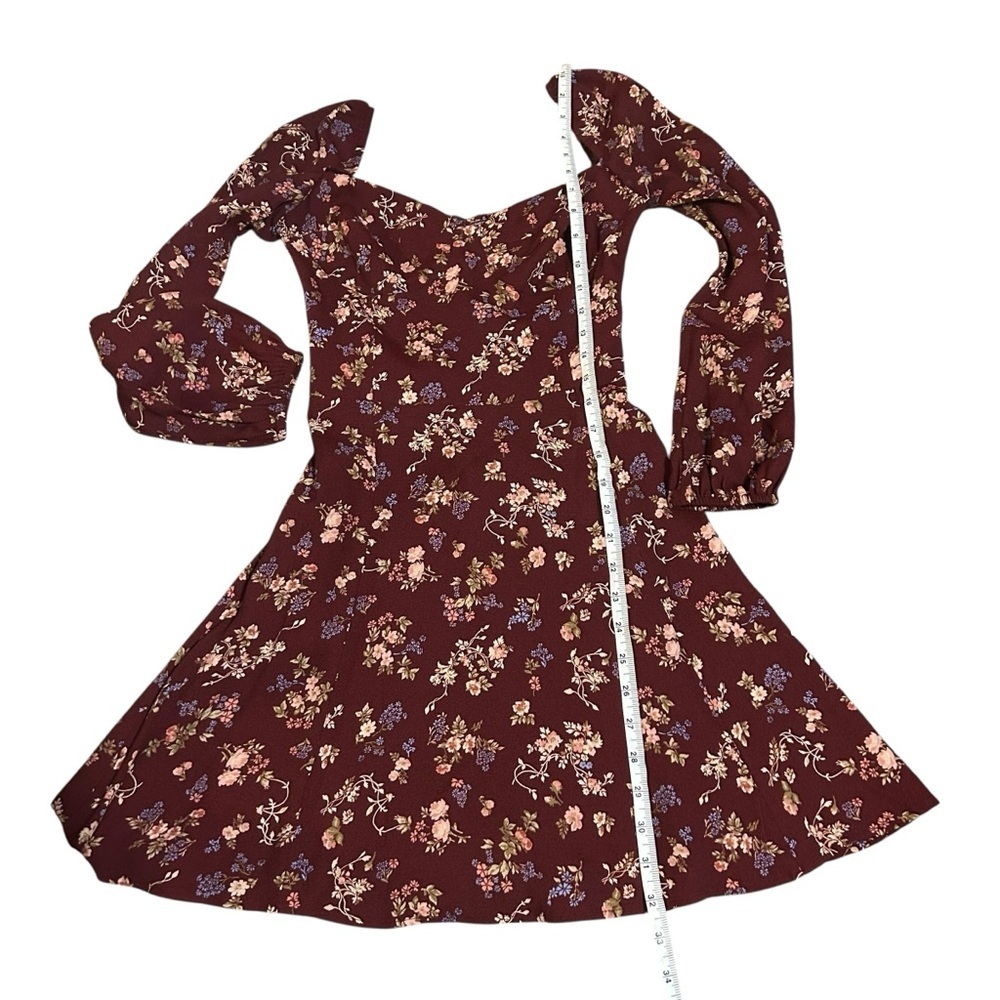 Reformation Mochi dress Chantelle maroon floral size 4 smocked milkmaid babydoll - Picture 7 of 9